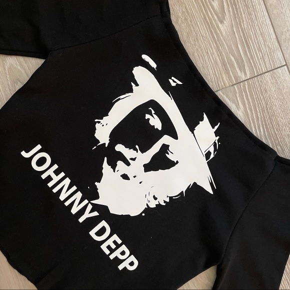 New JOHNNY DEPP black crop top Short Sleeve for women size S Justice For Johnny - Picture 6 of 8